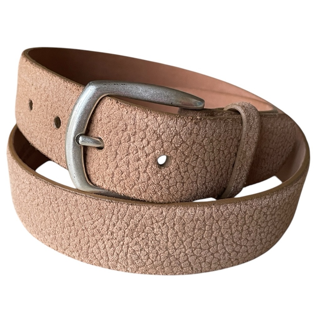 Men's Tan Leather Belt with Silver Buckle